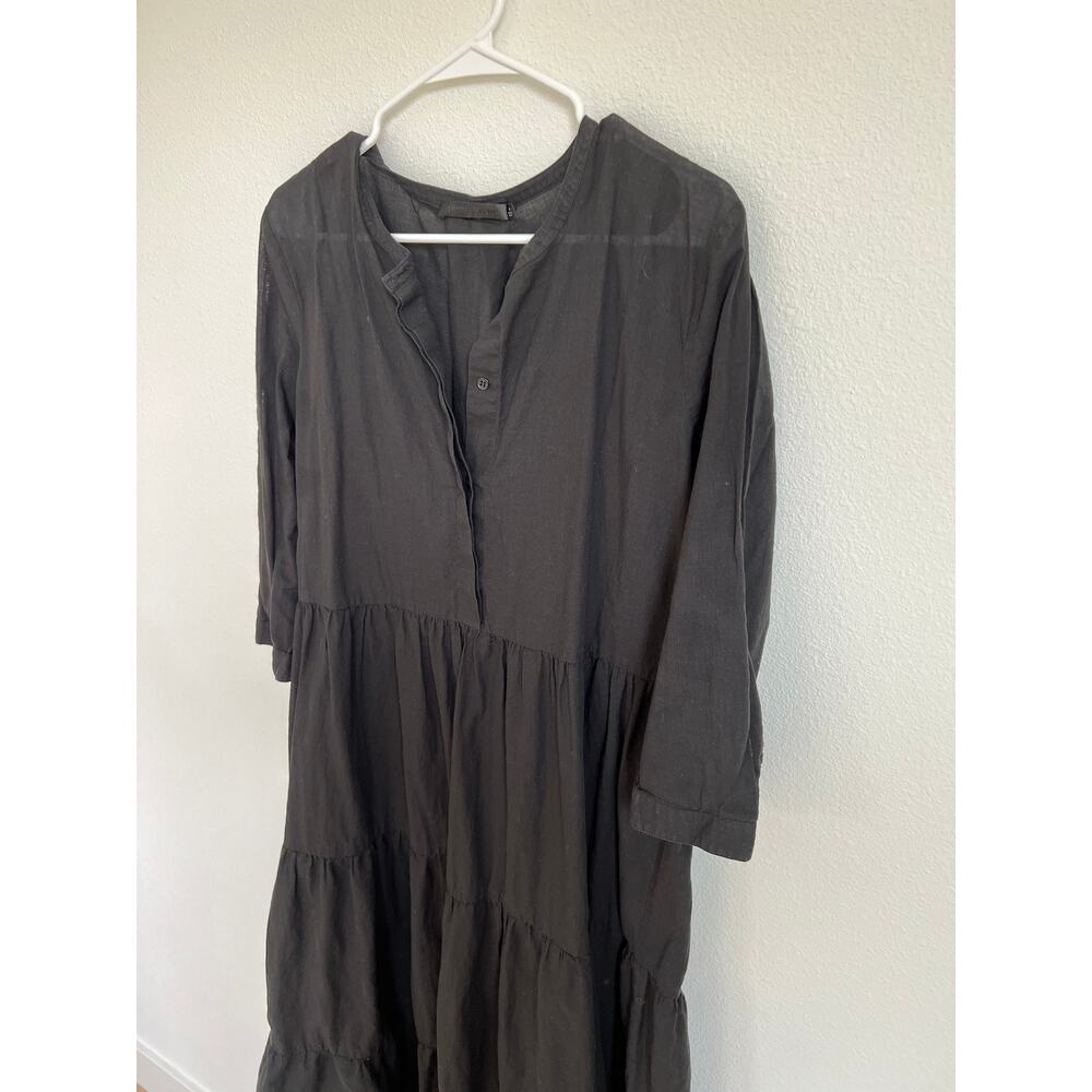 Jenni Kayne Black Cotton JAMES Linen Blend Long Sleeve Tiered Midi Dress Medium - Picture 5 of 8